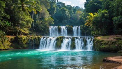 Fototapeta premium Beautiful Views of a Tropical Waterfall in an Asian Country