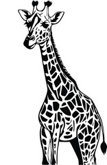 Fototapeta premium Detailed Giraffe Illustration in Black and White Vector