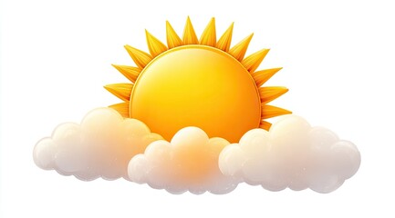 Sunny day icon, yellow sun, white clouds