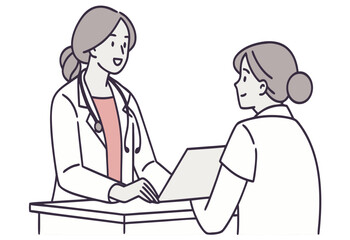 Flat design of a doctor consulting with a patient in a modern medical setting