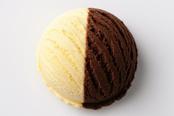 Top-down perspective of vanilla and chocolate ice cream ball