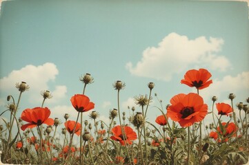 Fototapeta premium Retro backdrop adorned with scarlet poppy blooms
