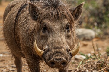 Fototapeta premium Close-up of a wild mammal with tusks in its natural habitat