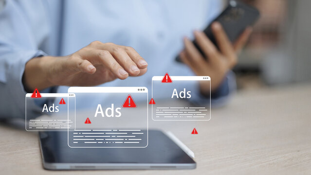 Ad Block Warning Popup on Tablet Screen &ndash; Online Advertising Alert Concept