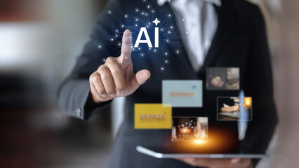 Businessman Touching AI Technology – Artificial Intelligence and Digital Transformation