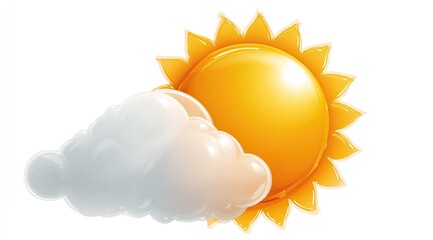 Sunny weather icon with a partly cloudy sky. A bright, glossy sun sits next to a puffy gray cloud