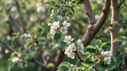 White apple flowers in full bloom on a fruit tree