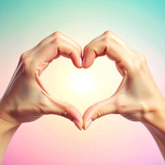 Fototapeta premium Hands forming heart shape on pastel background