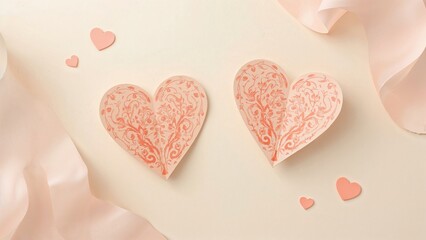 Fototapeta premium Two paper hearts crafted with AI for the day of love