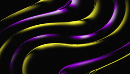 Purple and yellow neon wave abstract background with smooth glowing curves on dark modern design