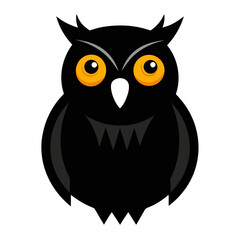 Cute black owl with big orange eyes halloween icon