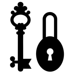 Vintage key and padlock silhouette icon