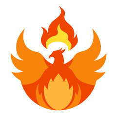 Stylized phoenix rising from flames logo