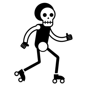 recommend clip art: Skeleton character roller skating with a thumbs up gesture