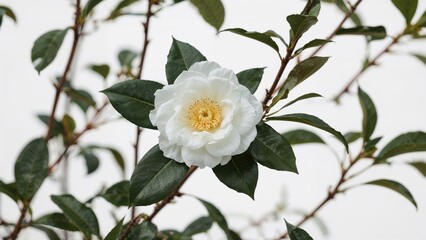 Camellia Flower on a White Backdrop