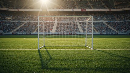 Fototapeta premium Viewpoint From The Rear Of The Goal On An Unoccupied Soccer Field