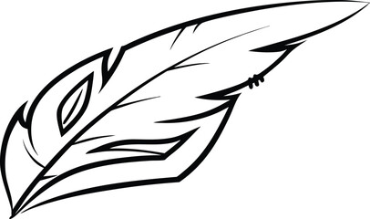 Sketchy black outline feather symbol design element art bird wing drawing