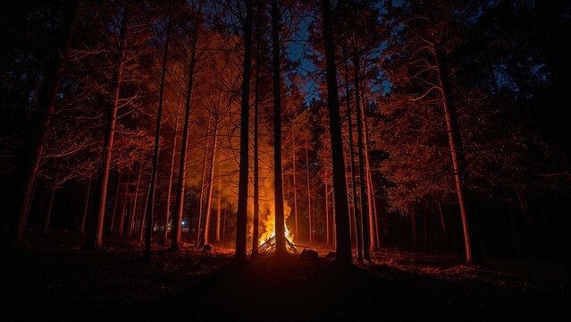 Vivid fire spreading across the woods