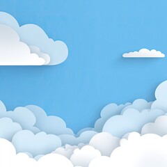 Paper-cut clouds against a vibrant blue sky
