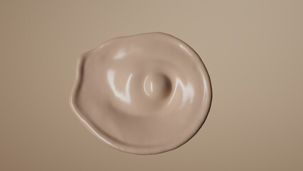 Beige fluid isolated on beige background. Liquid paint blotch. A visual concept of cosmetics, art or food. 3D rendering