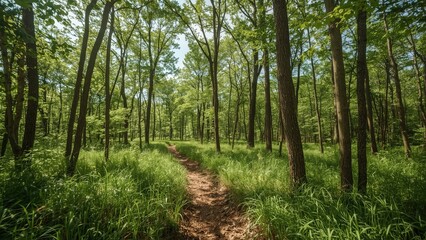 Obraz premium Wilderness exploration in a summer forest setting with children enjoying nature and technology