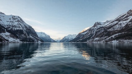 Obraz premium Panoramic vista of a narrow sea inlet