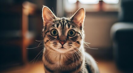 Closeup portrait of a cute tabby cat looking forward