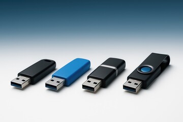 Fototapeta premium Array of USB storage devices aligned in a row