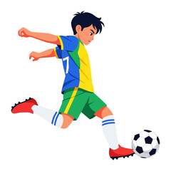 Young Footballer in Action: A dynamic illustration captures a focused young footballer in vibrant attire mid-kick, perfectly embodying the essence of the beautiful game.