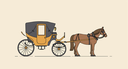 Horse Pulling Carriage, Vintage Transport in Open Area