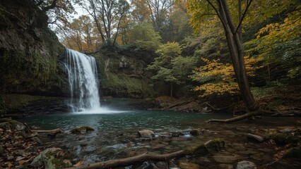Magnificent water flow in a colorful forest setting