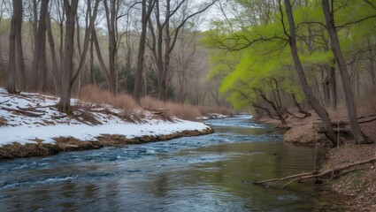 Enjoy a walk amidst blooming trees beside a river during spring