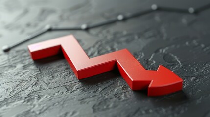 3d red arrow on business graph represents financial decline and global economic recession impact