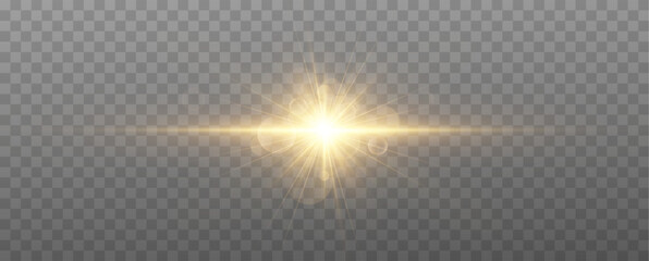 shine gold star. light with sparkle effect. Glowing yellow light, magic star sparks.	