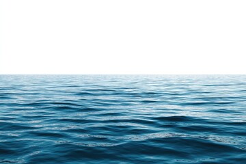 Calm ocean surface, deep blue waves against a pure white sky