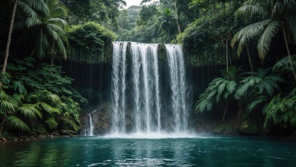 Fototapeta premium Tropical rainforest with a vibrant waterfall display