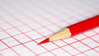 Close-up of red pencil strokes on graph paper grid,  office supplies,  engineering