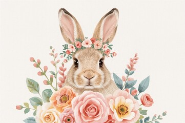 Obraz premium Floral crown adorned bunny ears in watercolor style