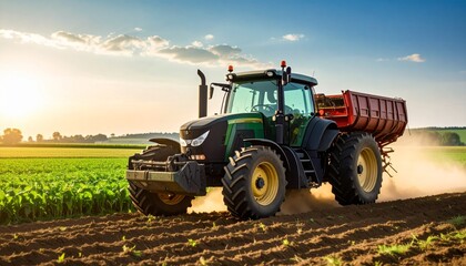 Obraz premium Tractor- A powerful vehicle used for various farm tasks, including plowing, tilling, 