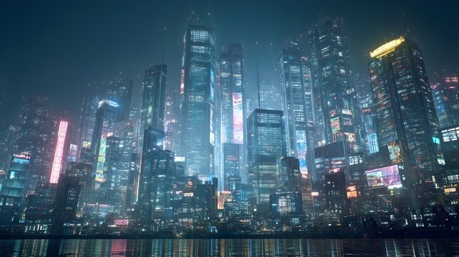 Futuristic Cyberpunk Cityscape at Night