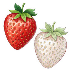 Two delicious strawberries one red and one white fruit art against a simple backdrop transparent background