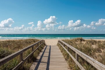 Obraz premium Path leading to the ocean. A perfect spot for vacation and quality family moments to unwind.