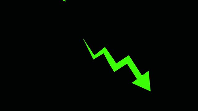 3 Arrow Indicating Decline Animation. 3 zigzag arrow pointing downward. on black background representing market loss fall trend analytics failure recession and risk alert

