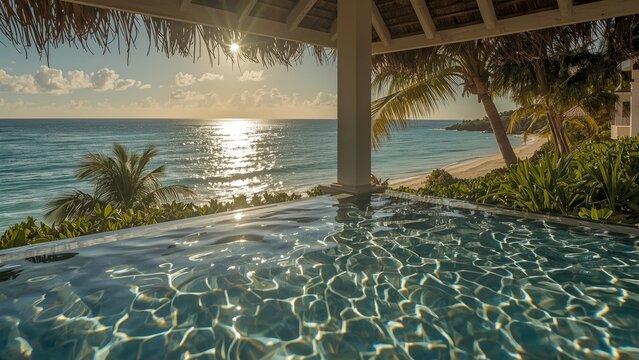 Luxury tropical hotel with waterbed and beach vibes