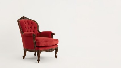 Antique style red armchair displayed on a clean white surface