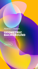 Vibrant overlapping shapes create dynamic background. Text promotes further exploration, modern design elements present.