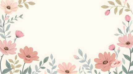 Fototapeta premium Floral Frame with Pastel Flowers and Leaves for Spring Design