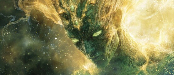 Mysterious green entity surrounded by glowing mist