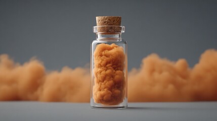 Orange Smoke Cloud in Glass Jar with Cork Stopper Surrounded by Soft Orange Vapor for Artistic and Creative Uses