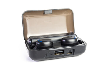 Wireless earbuds isolated on white background